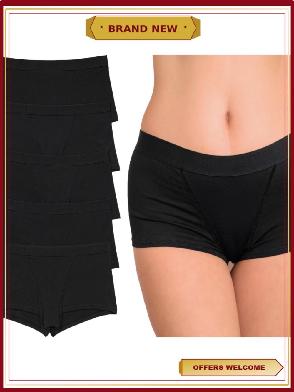 Women's Cotton Seamless Boyshort Panties 5-Pack Medium